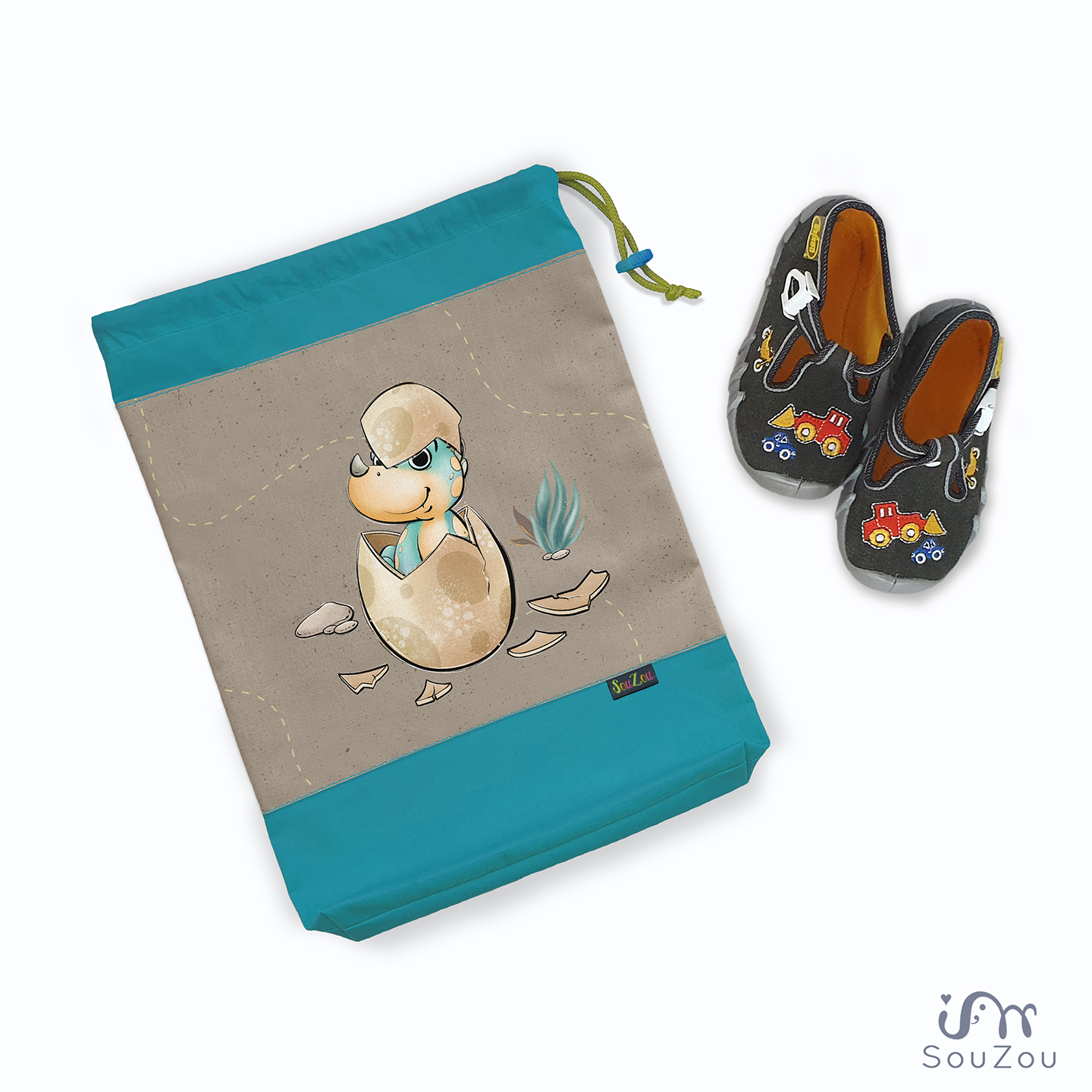 AUTORSKÝ pytlík na bačkorky DINO