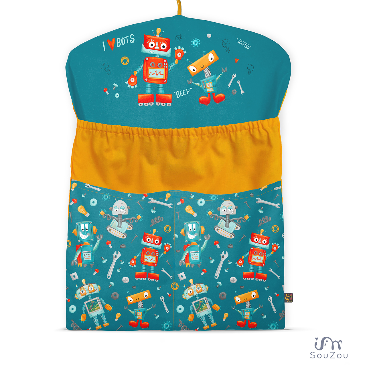 AUTORSKÝ KAPSÁŘ na ramínko do školky ROBOTI