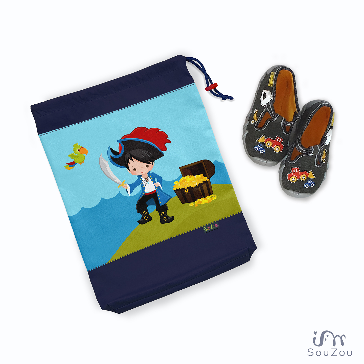 AUTORSKÝ pytlík na bačkorky PIRÁTI