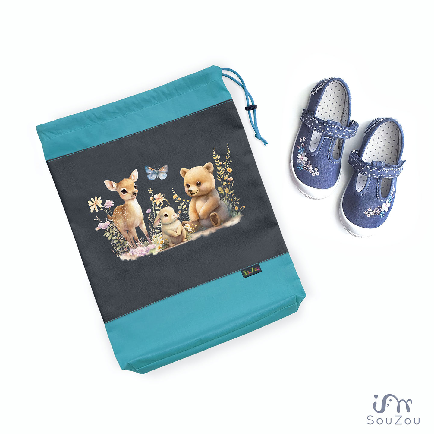 AUTORSKÝ pytlík na bačkorky LESNÍ ZVÍŘÁTKA